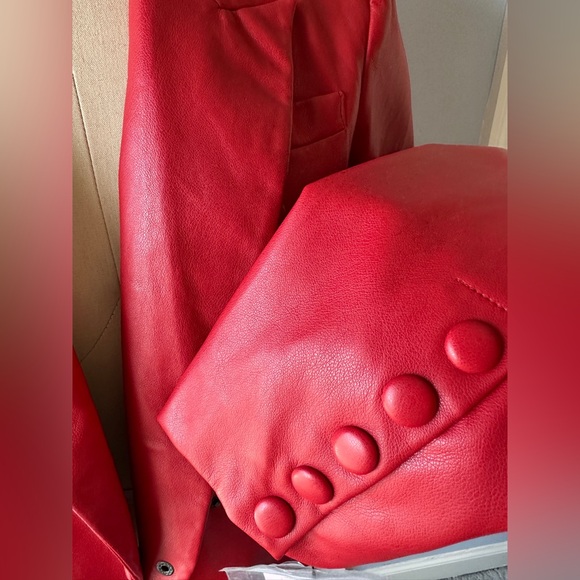 Avec Les Filles Red Vegan Leather Blazer NEW - Picture 6 of 9